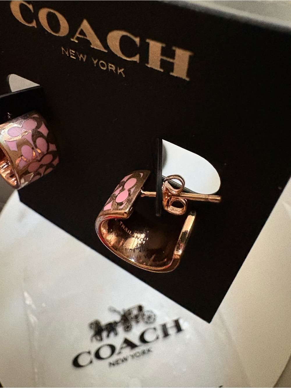 Coach Wide Huggie Hoop Earrings Pink / Rose Gold New NWT - Picture 5 of 5